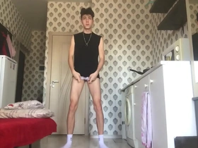 White socks and russian student with cum on his hair